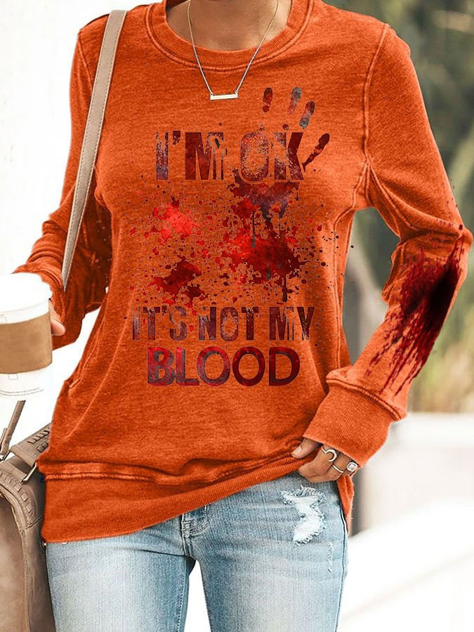 Blood Hand Print Women's Crewneck Long Sleeve Top