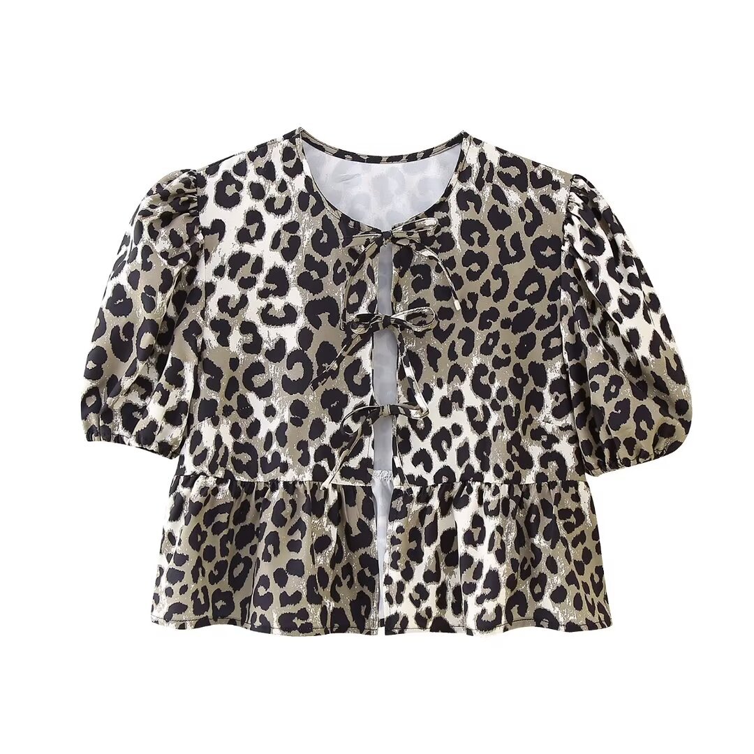 Women's Tie-Front Puff Sleeve Top