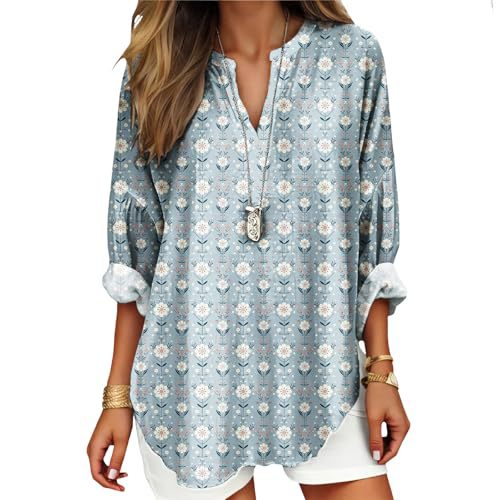 Women's Floral Polka Dot Print V-Neck Long Sleeve T-Shirt