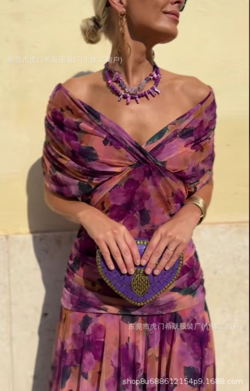 Women's One-Shoulder Chiffon Maxi Dress with Lining