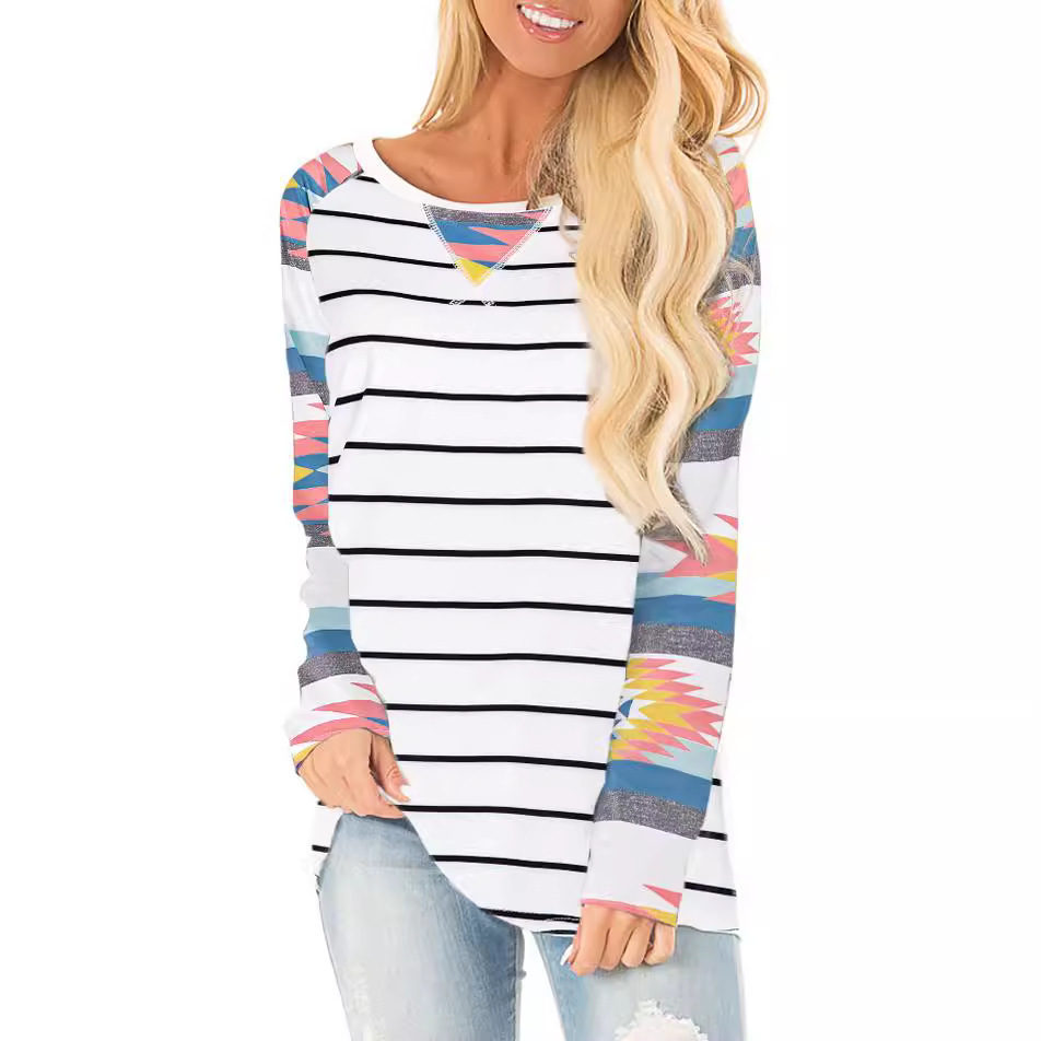Women's Raglan Sleeve Long Sleeve T-Shirt Print Splice Crew Neck Top