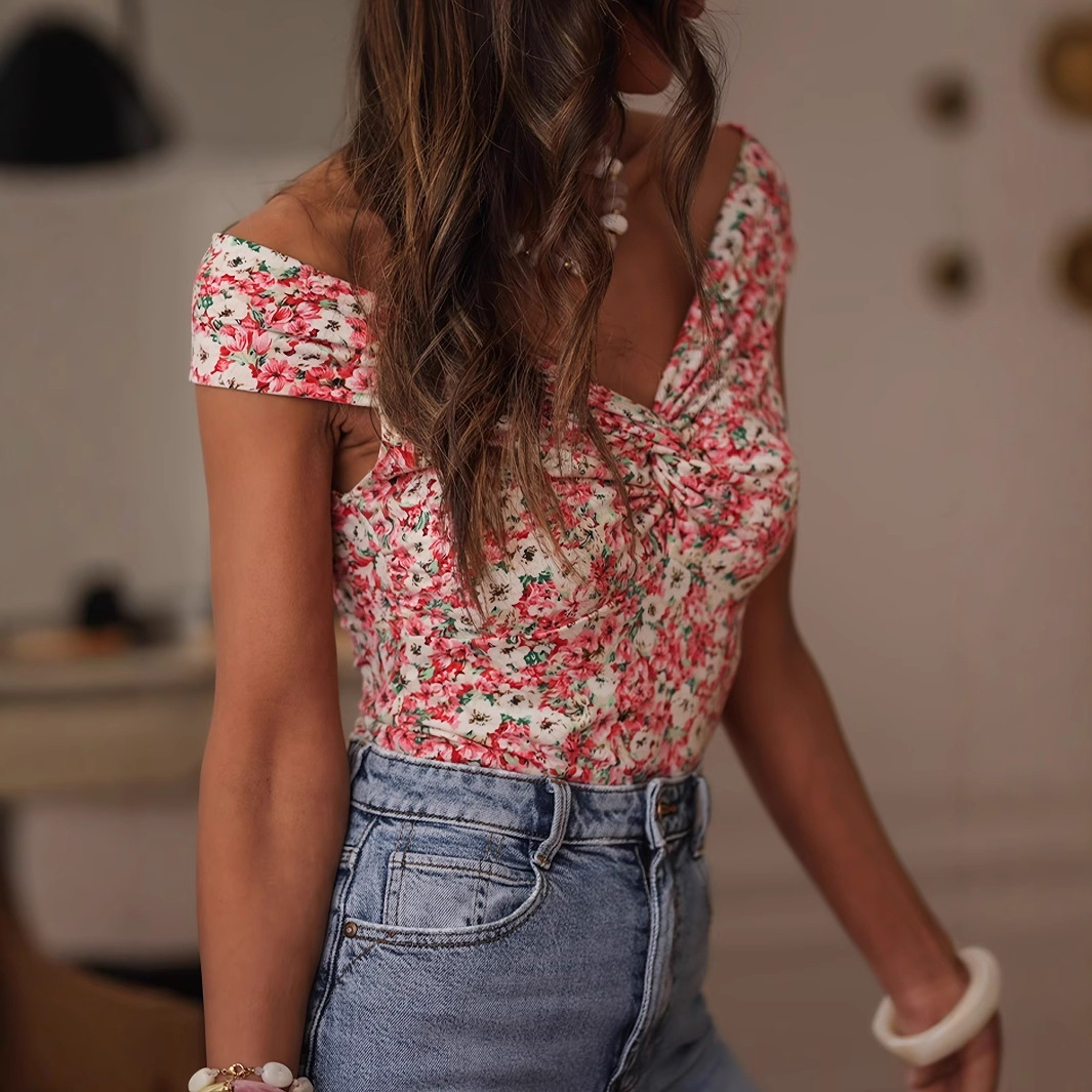 Women's Printed Sleeveless V-Neck Beach Top