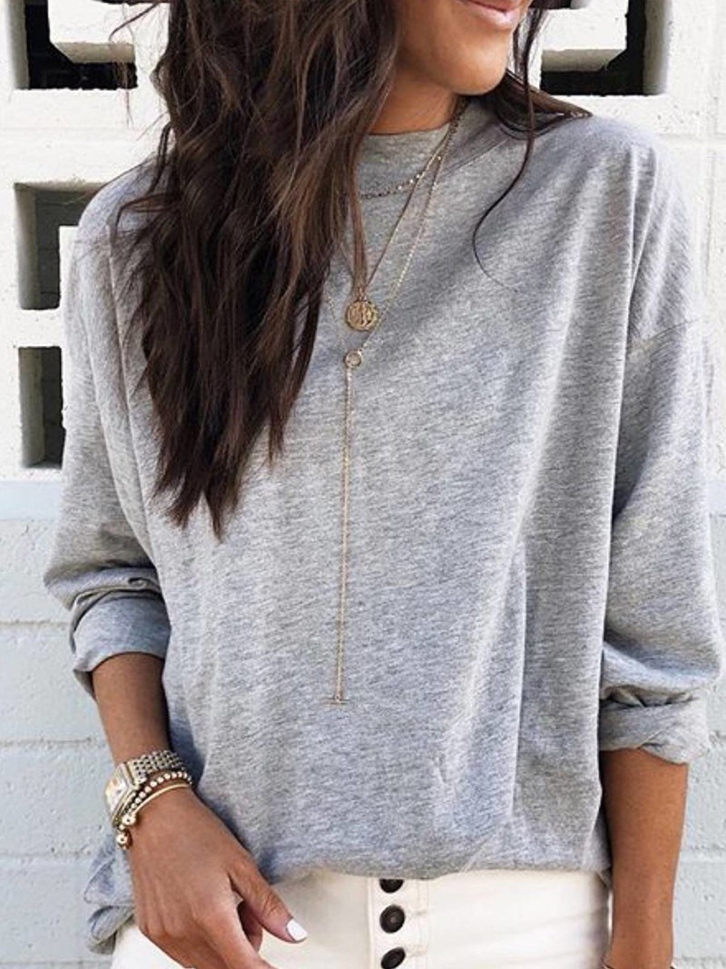 Women's Long-Sleeve Crewneck T-Shirt Loose Fit Cotton Blend Top