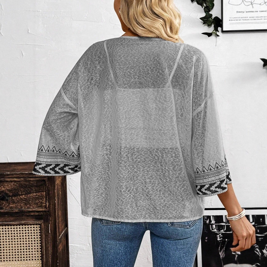 Elegant Casual Printed Flare-Sleeve Cardigan