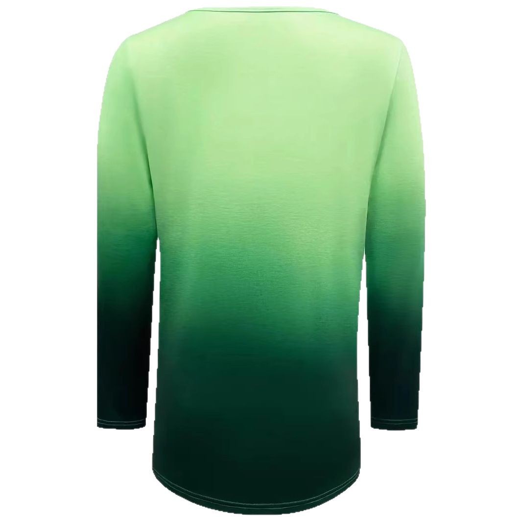 Women's V-Neck Cross-Strap Gradient Long-Sleeve T-Shirt