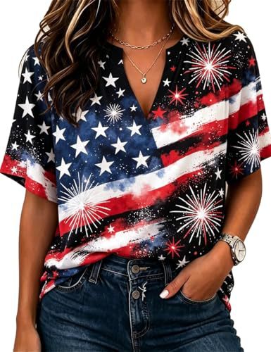 Women's V-Neck Half-Sleeve T-Shirt with 3D Print