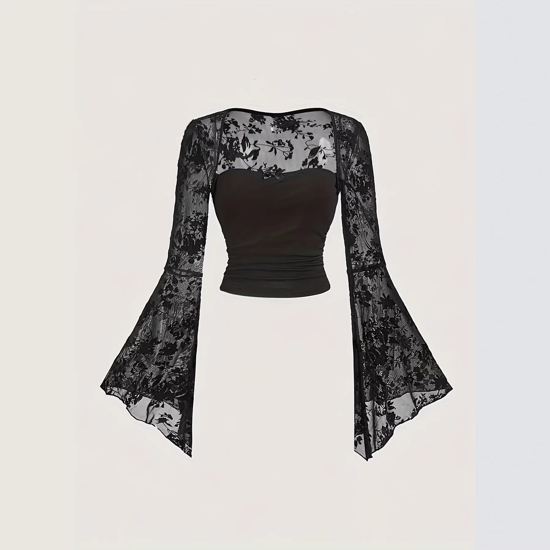 Lace Patchwork Mesh Long Sleeve Top