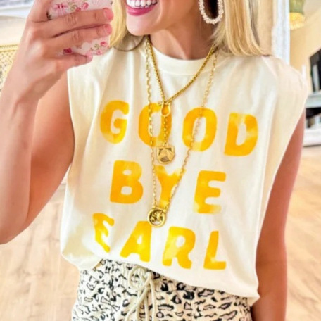 Summer Print Crewneck Sleeveless Letter Casual T-Shirt Top for Women