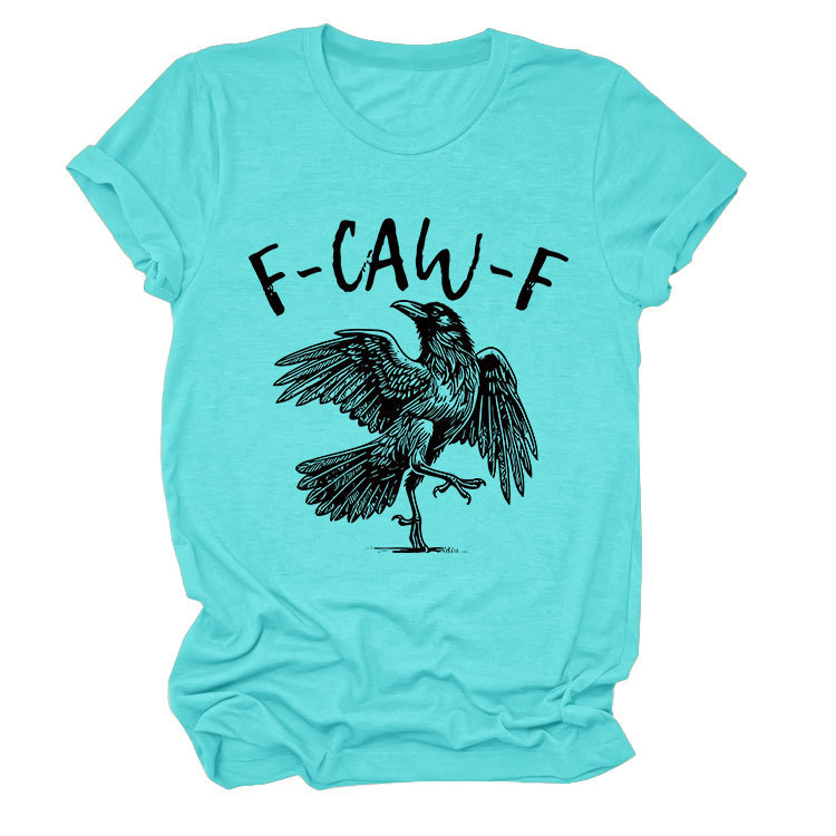 Bird & Crow Print Crewneck Short Sleeve Top