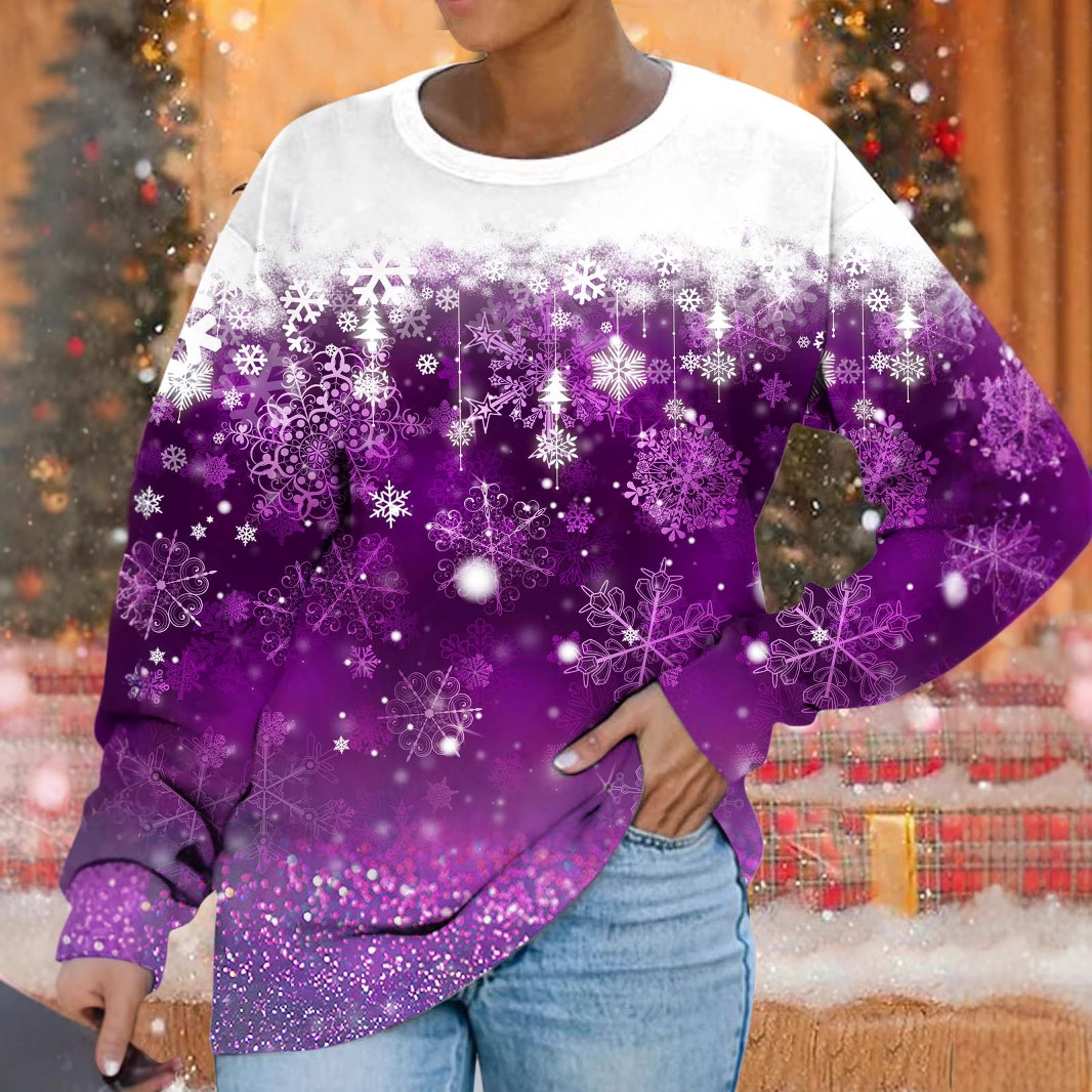 Christmas Snowflake Print Loose Crewneck Sweatshirt