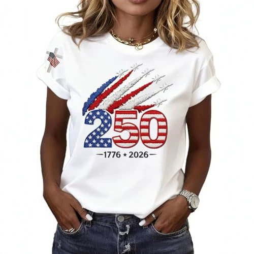 Women's Summer American 250th Anniversary Flag Print T-Shirt