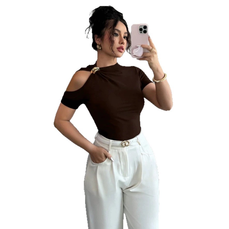 One-Shoulder Metallic-Trim Slim-Fit Knit Top