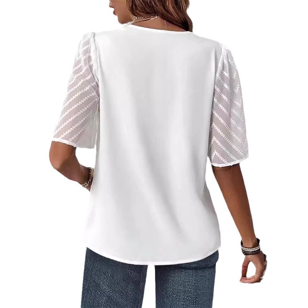 Women's V-Neck Short Sleeve Top Elegant Commuter Style