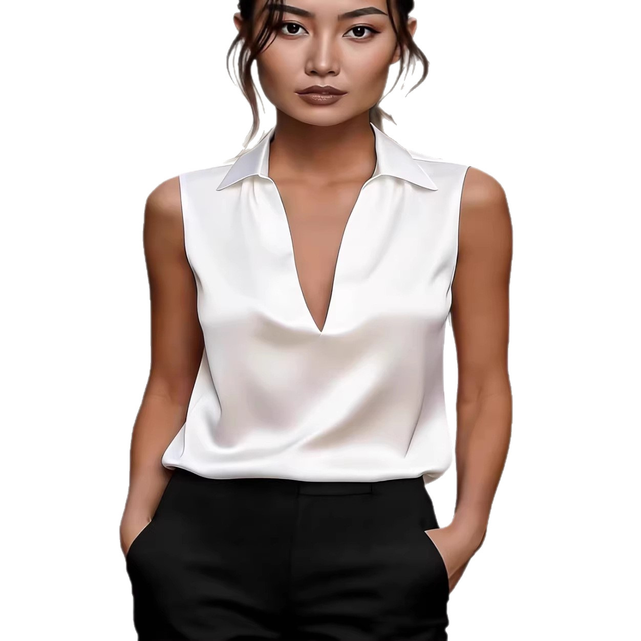 Satin Sleeveless V-Neck Top for Women
