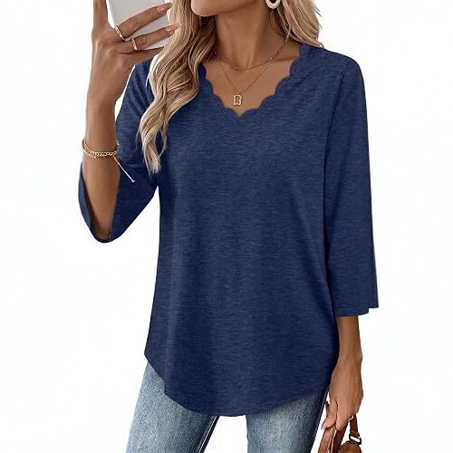 Striped Print V-Neck Seven-Sleeve Women's Shirt