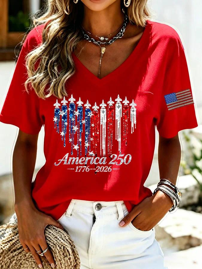 Women's Summer American Flag 3D Print Short Sleeve T-Shirt