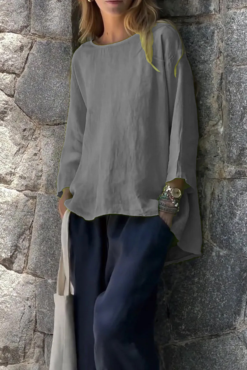 Women's 3/4 Sleeve Crewneck Cotton Linen Loose Shirt Top