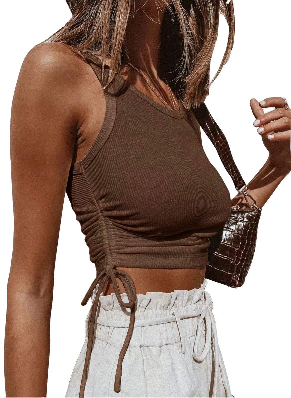 Women's Solid Color Short Sleeveless Round Neck Top T-Shirt