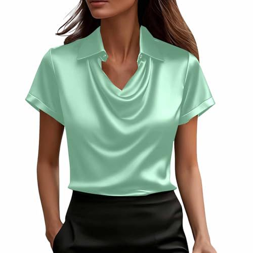 Women's Draped Neck Short Sleeve Solid Color Top