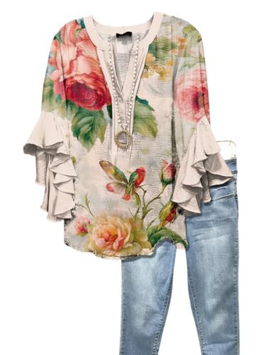 Women's Vintage Floral Print Half-Sleeve Top