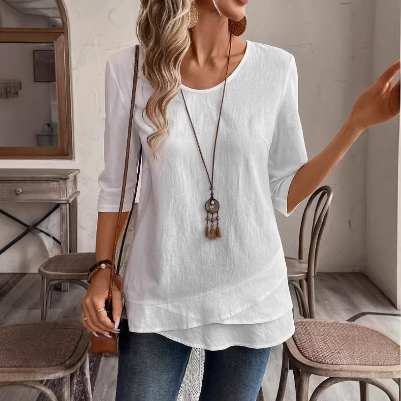 Women's Solid Color Short Sleeve Loose Casual Top