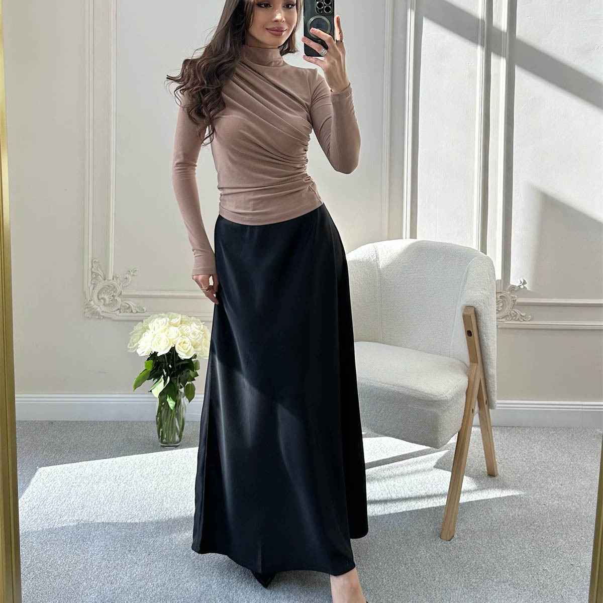 Women's Long Sleeve Mock Neck Slim Fit Top