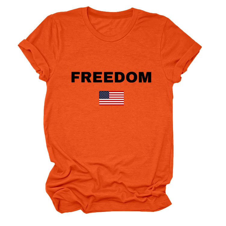FREEDOM Letter American Flag Print Women's Short Sleeve Top