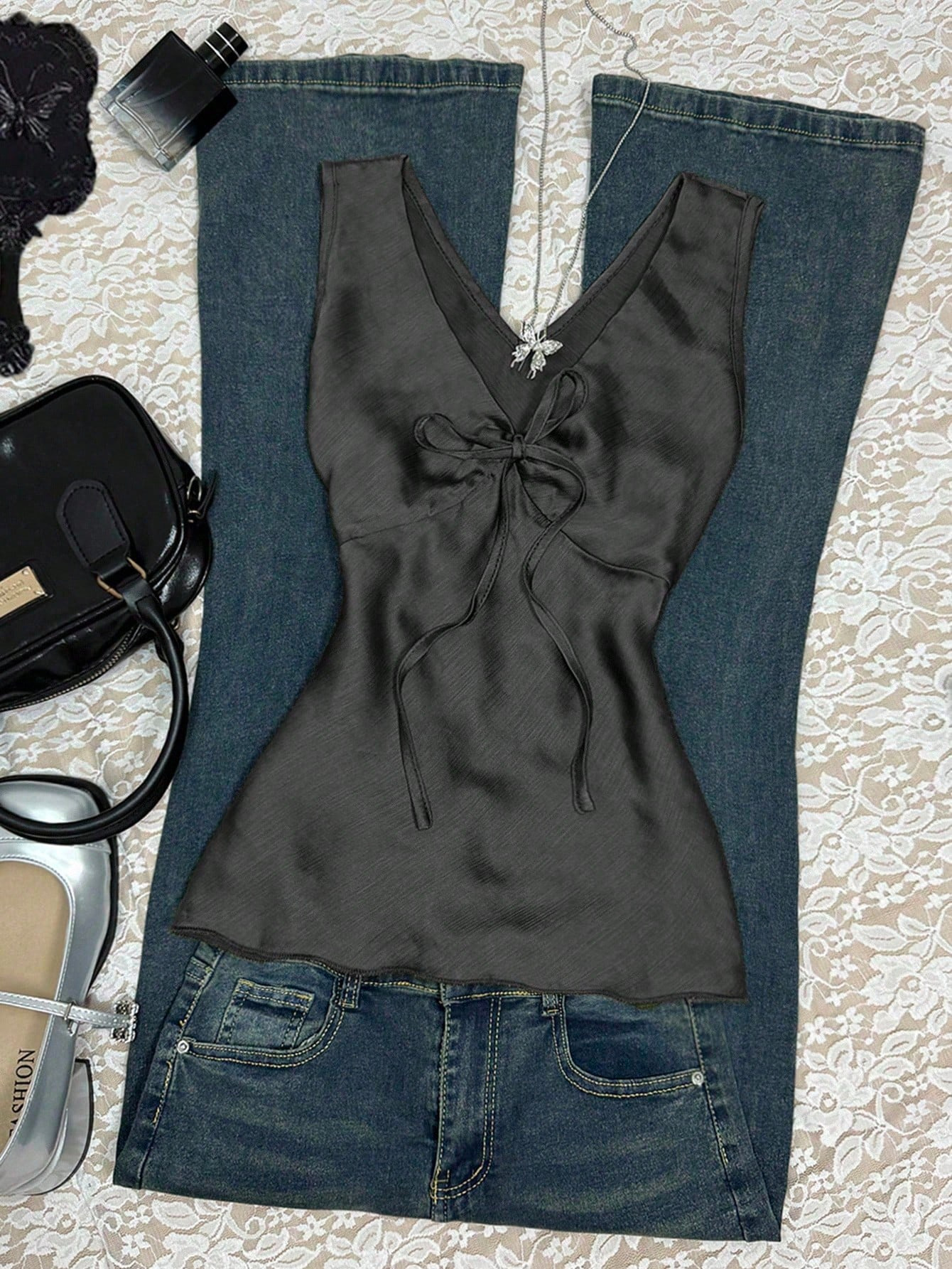 V-Neck Tie Bow Slim Fit Cami Top