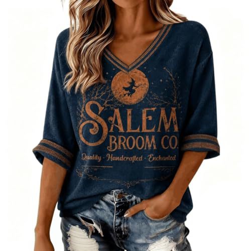 Women's Halloween Witch Letter Print V-Neck Half-Sleeve T-Shirt