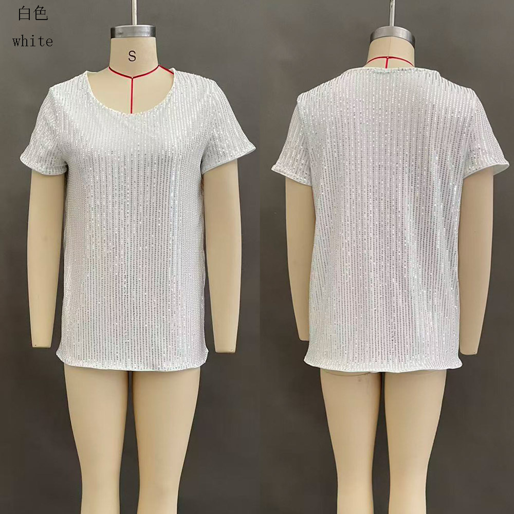 Women's Sequin Loose Crewneck Short Sleeve Top