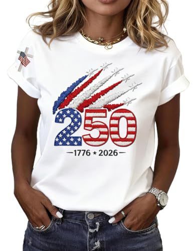 Women's Summer American 250th Anniversary Flag Print T-Shirt