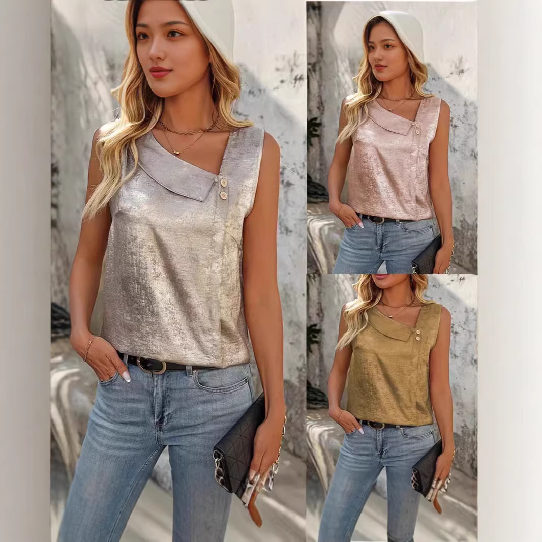 Women's Asymmetric Neck Sleeveless Pullover Top