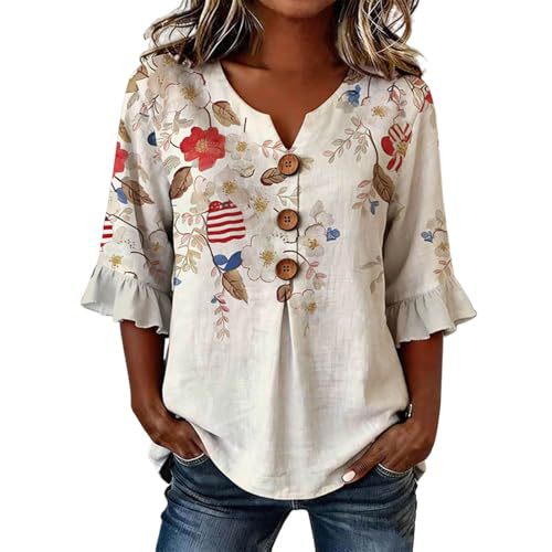 Summer American Firework Print Half-Sleeve Button Top
