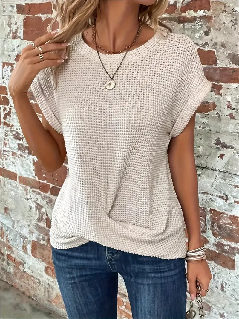 Women's Solid Crewneck Twist-Hem Short Sleeve T-Shirt