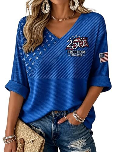 American Flag Print V-Neck Short Sleeve Women's T-Shirt