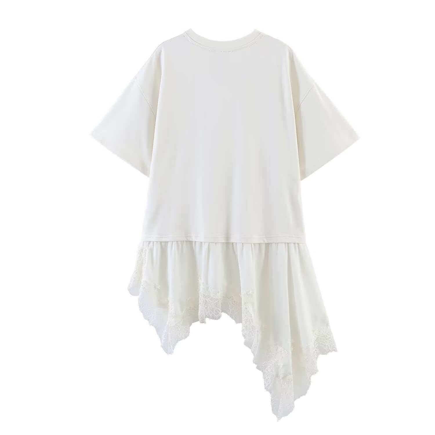 Women's Asymmetrical Lace Spliced Short-Sleeve T-Shirt