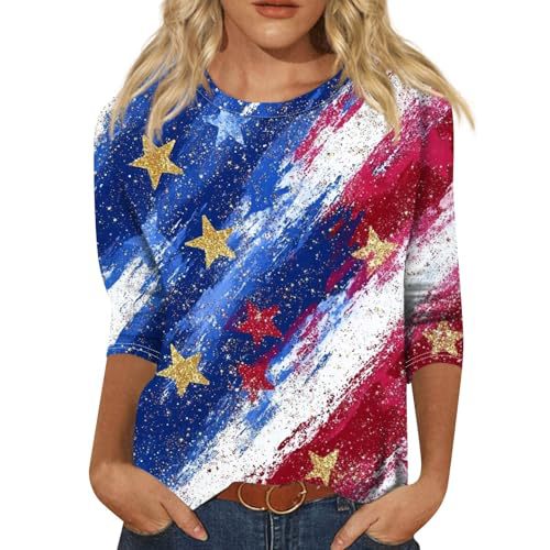 Summer American Flag Print Crewneck Short Sleeve Top
