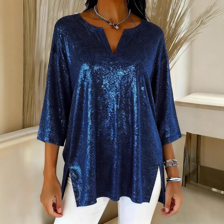 Women's Sparkly Sequin V-Neck Long Sleeve Christmas Top