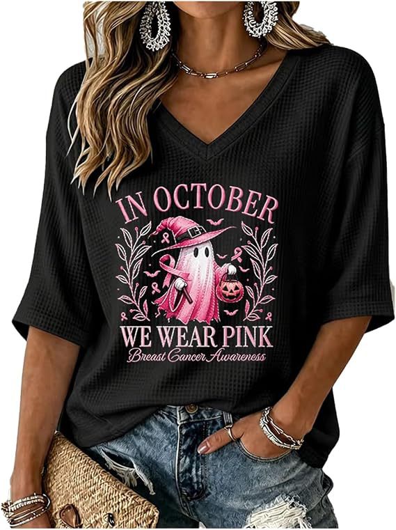 Halloween Ghost Print V-Neck Half-Sleeve Women's T-Shirt