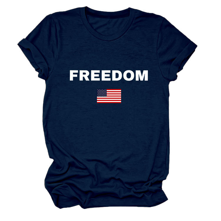 FREEDOM Letter American Flag Print Women's Short Sleeve Top