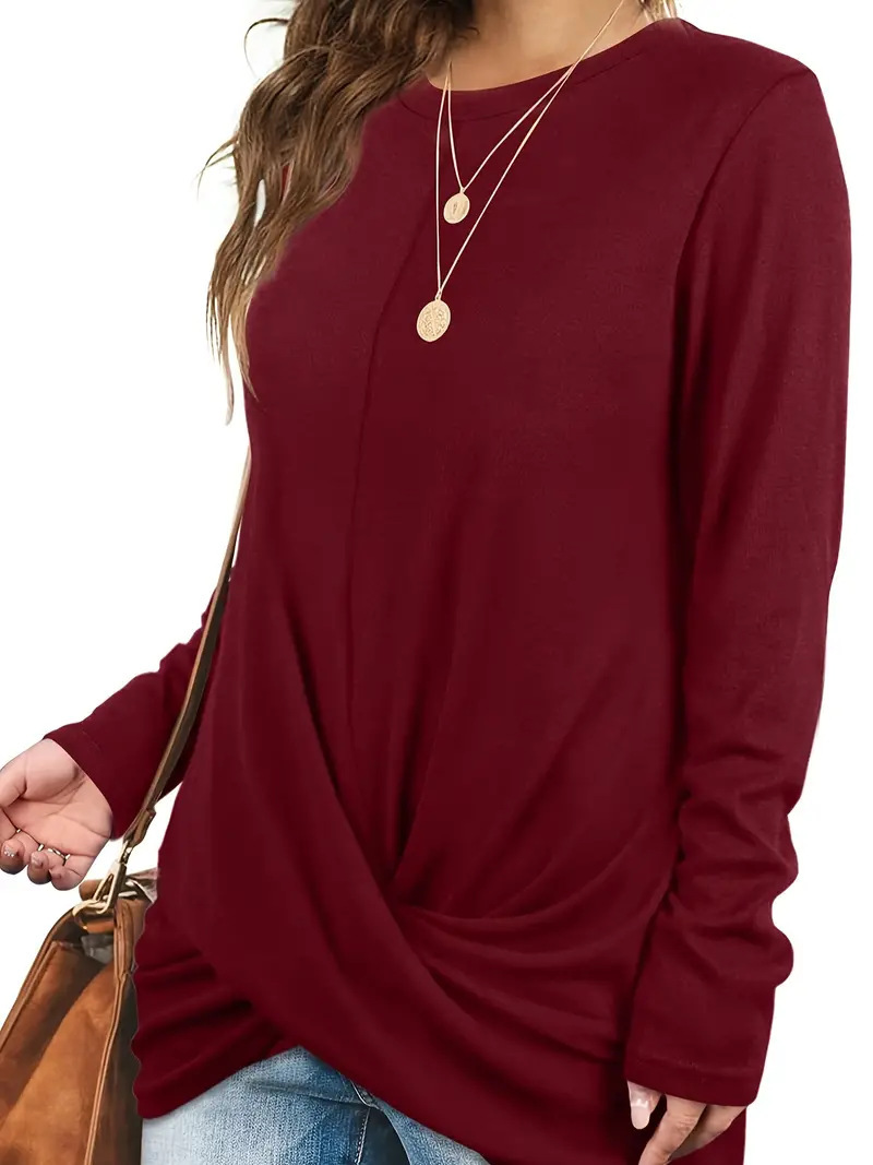 Women's Plus Size Twist Knot Long Sleeve Top