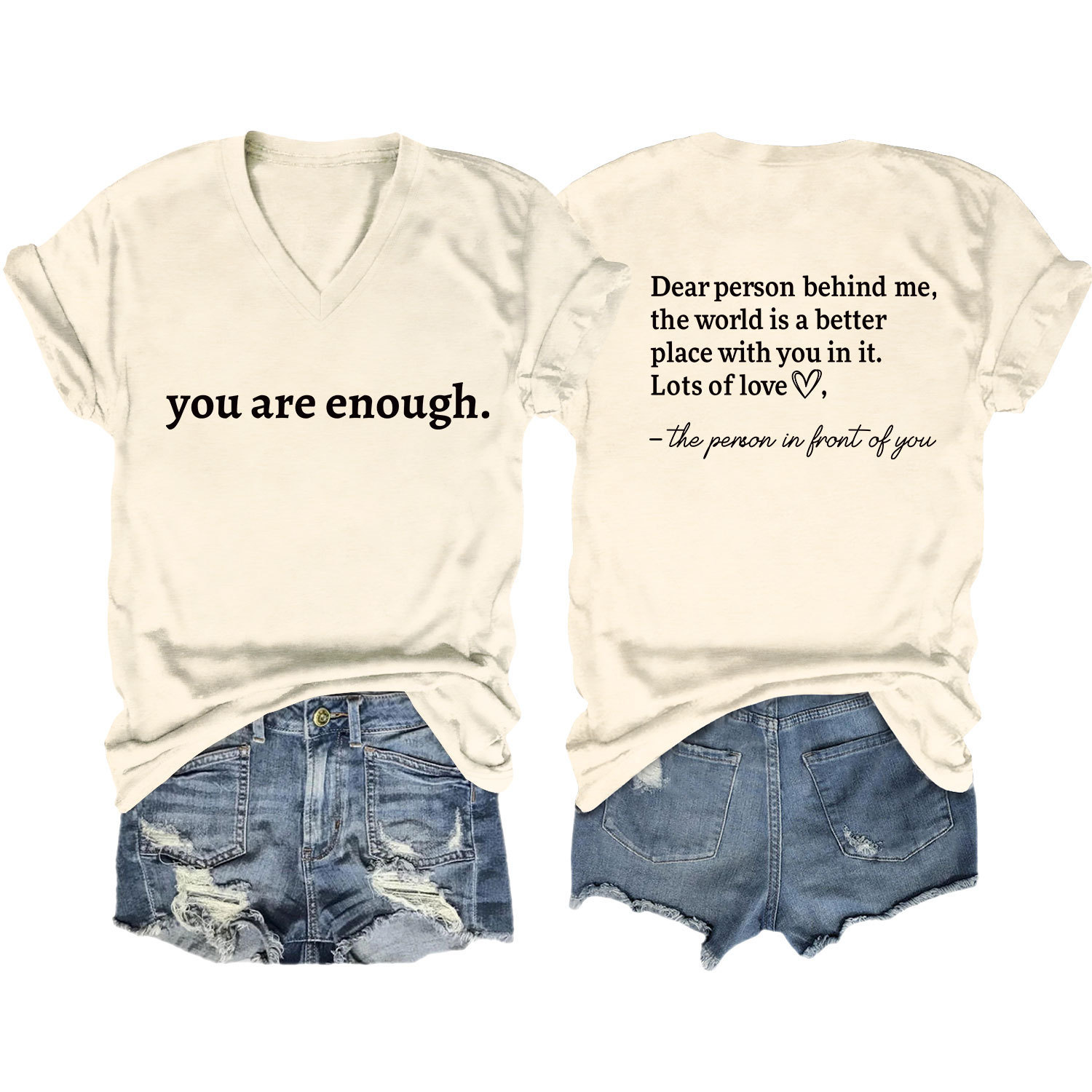 Women's Summer Heart Letter Print V-Neck Short Sleeve T-Shirt