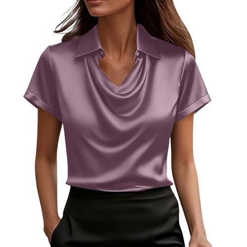 Women's Draped Neck Short Sleeve Solid Color Top