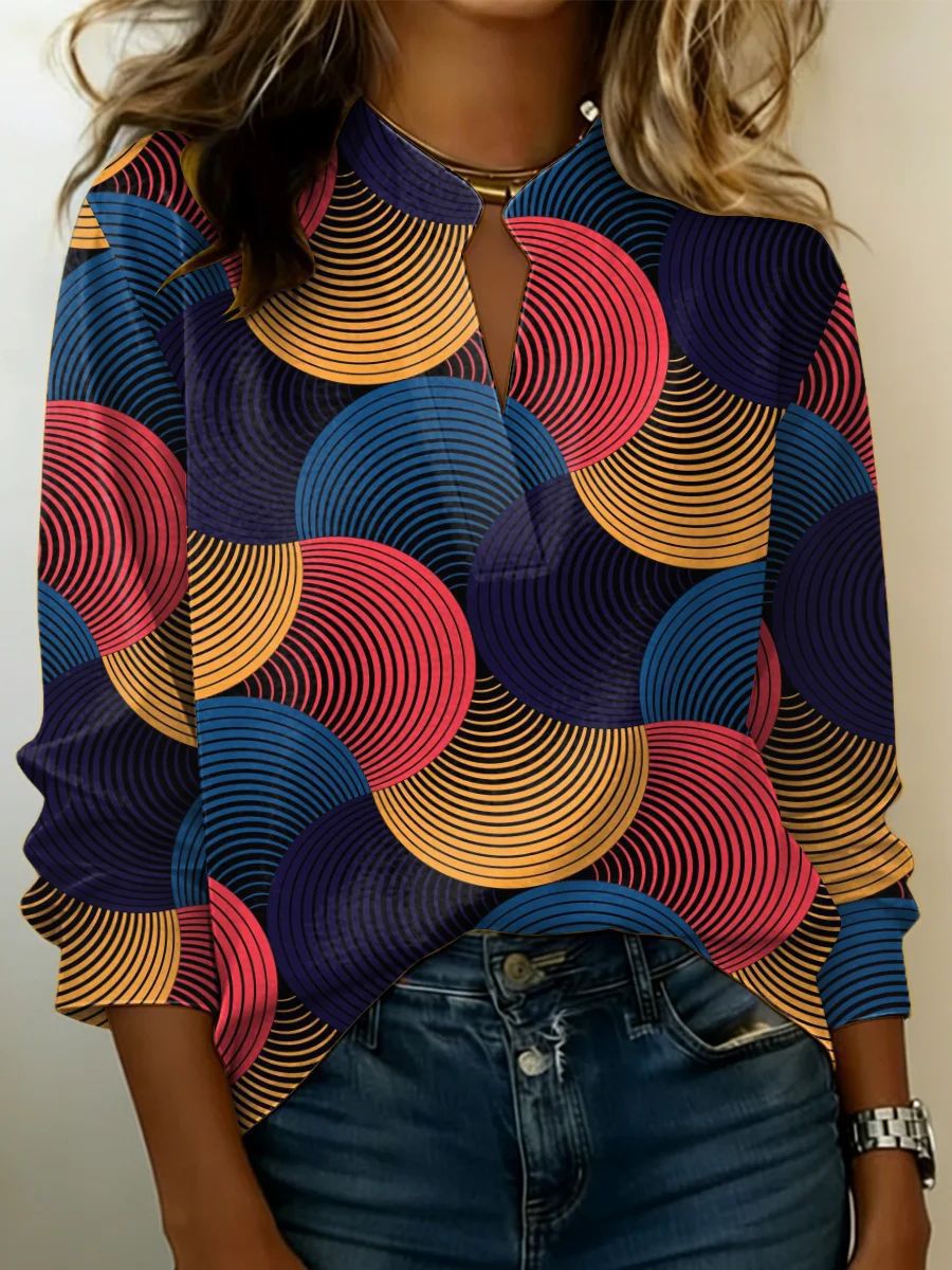 American Flag Print V-Neck Long-Sleeve T-Shirt