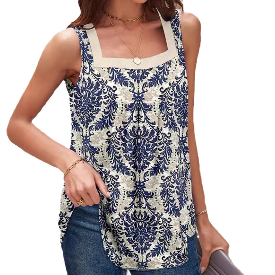 Printed Sleeveless Square Neck Top