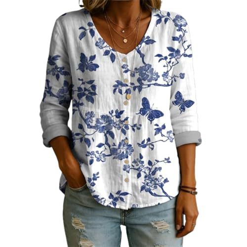 Floral Print V-Neck Long Sleeve T-Shirt