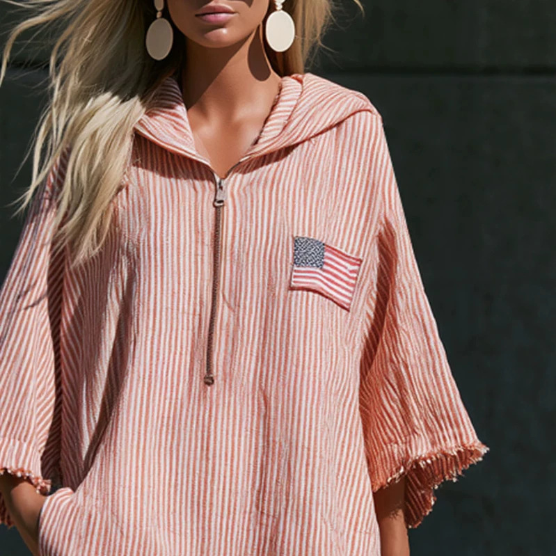 Vintage American Flag Embroidered Hooded Mini Dress