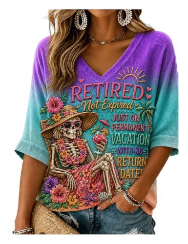 Women's Summer V-Neck Half-Sleeve Printed T-Shirt
