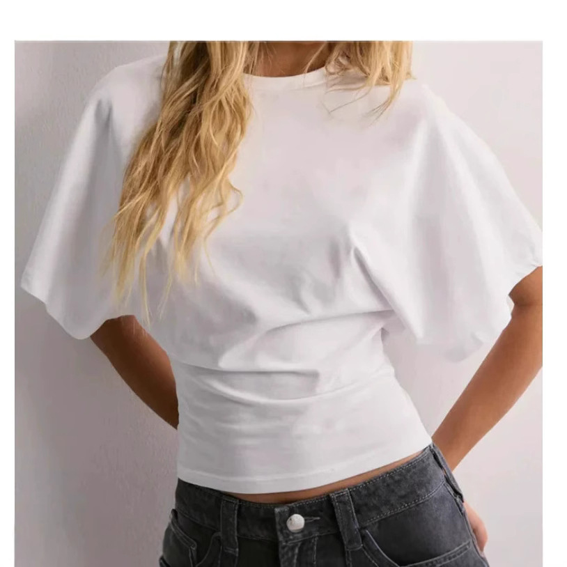 Women's Crewneck Short Sleeve T-Shirt Solid Color Loose Fit