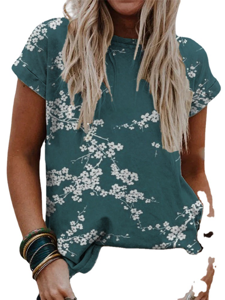 Women's Short Sleeve Digital Print T-Shirt Loose Fit